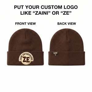 Gorro de Invierno ZAINI de Punto Acrílico Premium de 220 GSM, Color Marrón, con Puño y Logotipo Bordado Personalizado para Marca, Unisex - Product Image 1