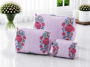 ชุดกระเป๋าเครื่องสำอางลายดอกไม้สีน้ำเงินพร้อมซิปปิดสำหรับการเดินทางและจัดเก็บเครื่องสำอาง - Product Image 4