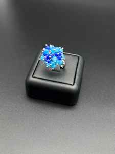 Anillo Ajustable Ojo de Gato Azul Brillante, Hecho a Mano, Chapado en Rodio, Anillo de Moda, Regalo para Mujer - Product Image 2