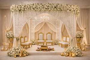 Fascinantes Mandaps de Boda Indios de Bollywood, Decoración de Mandaps de Fibra Blanca Tallada para Bodas, en Venta en Australia - Product Image 6