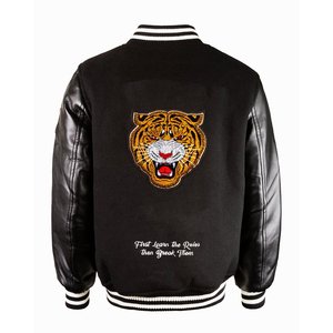 Veste universitaire noire pour homme la plus vendue, personnalisée, avec broderie tigre et patch drapeau américain, manches en cuir, tenue décontractée pour l'automne - Product Image 3