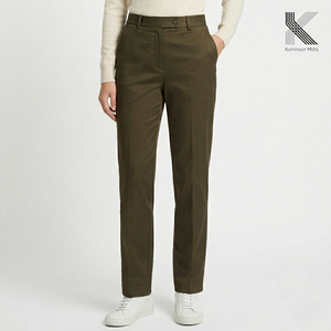 Pantalon en coton et lyocell pour femme, coupe droite, tissu satiné extensible, idéal pour le bureau, OEM ODM - Product Image 1