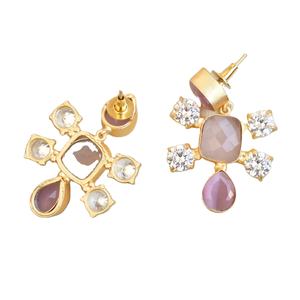 Boucles d'oreilles en laiton en gros, zircon, pierre naturelle brute, design antique, finition en laiton, motif unique de créateur, export en vrac - Product Image 4