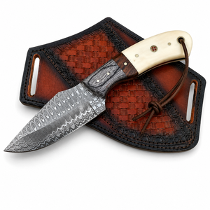 Handmade Damascus Steel Skinner <b>Knife</b> <b>Bone</b> <b>Handle</b> Cowboy Skinner <b>Knife</b>, Fixed Blade, Leather Cross Draw Sheath, Graduation gift - Product Image 1