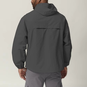 Men's Hooded Windbreaker <b>Jacket</b> <b>Waterproof</b> Zipper Closure Casual Outdoor Wear Gray Polyester Shell Regular Fit Autumn Style - Product Image 1