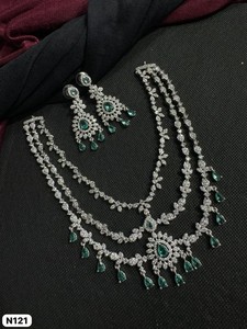 Conjunto de joyería nupcial de diamante americano clásico, collar y pendientes de dos piezas para boda, estilo clásico de moda - Product Image 1