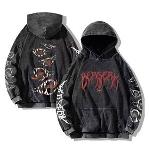 Sudadera con Capucha Oversize para Hombre, Estilo Único, Última Llegada, Otoño, Poliéster/Algodón, Felpa, Color Negro, Lavado Ácido, Casual, Bordada - Product Image 3