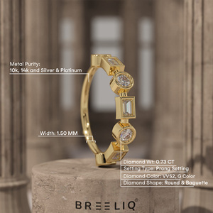 14K Lab Grown Diamond Geometric Ring Bezel Set Round Baguette Gold Band Modern Minimal Fine Jewelry for Women - Product Image 2