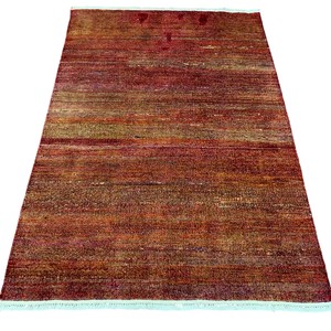 Modern Hand-Knotted Gabbeh Style Textured <b>Wool</b> Area Rug Rich Terracotta <b>Red</b> & Copper Abrash with Fringes Low Pile - Product Image 6