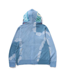 Sweat à capuche zippé tie-dye bleu pour homme, coupe oversize, décontracté, en molleton bouclette avec motif bouche de requin - Product Image 3