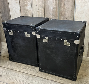 Black Leather Wooden <b>Storage</b> Trunk Set Antique <b>Chest</b> Box with Silver Locks Metal Studs Rustic Furniture Cabinet - Product Image 4