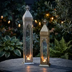 Ensemble de lanternes marocaines en métal et verre, faites à la main, perforées, style vintage, porte-bougies, décoration islamique traditionnelle, élégante décoration de jardin et de maison - Product Image 6