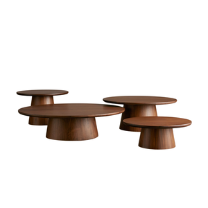 Elegant Round <b>Nesting</b> Coffee <b>Table</b> Set Contemporary Solid Teak Natural Grain Wood with Durable Pedestal Base Design - Product Image 1