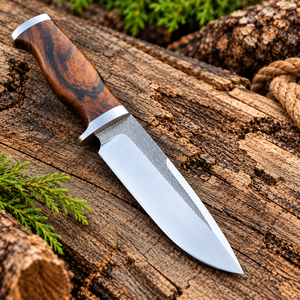 Couteau artisanal en acier Damas avec manche en bois et étui en cuir marron de qualité supérieure, couteau à lame fixe avec housse en cuir - Product Image 3