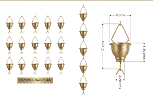 Iron Rain Chain Brass Color Powder Coated Hanging 8.50 Foot Handmade Easy Install Garden Decor Rust Proof <b>Gutter</b> Adaptor V <b>Hook</b> - Product Image 3