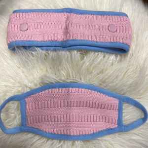 Ensemble bandeau et masque facial en tricot bleu et rose, accessoire d'hiver doux et extensible, logo personnalisé, OEM, vente en gros, approvisionnement en vrac - Product Image 3