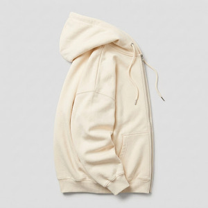 Sweat-shirt à capuche beige personnalisé pour femme, vente en gros, décontracté, à manches longues, en coton, avec fermeture éclair, coupe oversize, uni - Product Image 3