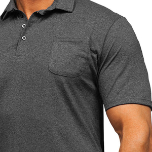 Polo à manches courtes gris foncé pour homme, en coton tricoté, couleur unie, décontracté, respirant, coupe classique, avec poche - Product Image 4