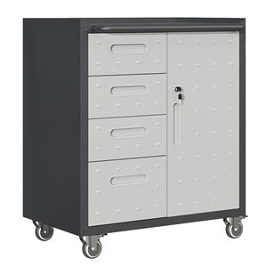 Armadietto Portautensili in Metallo Nero/Grigio con Ruote, Soluzioni Organizzative per Garage e Ufficio, Categoria Prodotti Armadietti - Product Image 1
