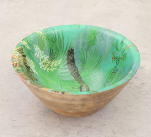 Bol décoratif de haute qualité avec impression en émail Bol à fruits en bois pour mélanger la salade Bol à mélanger en bois de mangue - Product Image 3