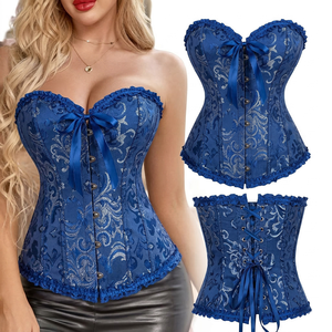 Corsé de encaje floral sólido de moda con lazo, corsé rojo sin tirantes para mujer, ideal para Navidad - Product Image 1