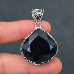 Magnifique pendentif en améthyste synthétique très prisé, en argent sterling 925, fait main, bijou statement, cadeau pour femme - Product Image 1