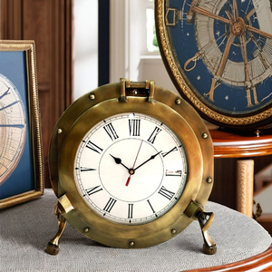Antique 12 <b>Nautical</b> Wall Clock Marine Brass Porthole Design Quartz Metal Motive for Home <b>Decor</b> Congratulations Occasions - Product Image 1