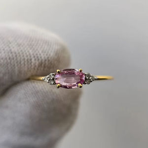 Bague unique en saphir rose, bague de fiançailles en saphir rose, argent sterling 925 plaqué or 14 carats, bague de promesse pour anniversaire de mariage - Product Image 1