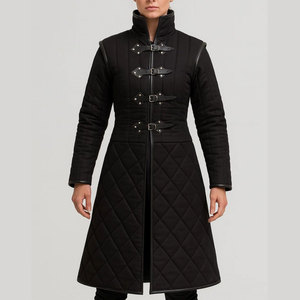 Customized Women's Black Quilted Medieval Gambeson Coat Long Padded <b>Jacket</b> for LARP Cosplay Factory Supplies - Product Image 1