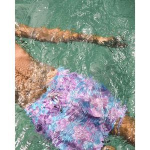 กางเกงชายหาดแห้งเร็วพิมพ์ลายดอกไม้สีฟ้าชมพูสำหรับผู้ชาย มีกระเป๋าหลัง เอวกลาง - Product Image 6