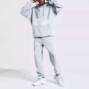 Survêtement gris clair pour homme, pull à manches longues, couleur unie, sweat-shirt décontracté avec poches latérales, pantalon à taille élastique, OEM - Product Image 1