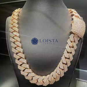 LOISTA Rose Gold Plated Moissanite <b>Statement</b> <b>Necklace</b> Round Brilliant Cut Link Chain Luxury Unisex Everyday Wear - Product Image 3