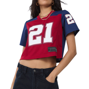 Camiseta de Fútbol para Mujer, Malla Transpirable, Número Personalizado, Ropa de Equipo, Impresión Sublimada, Rojo y Azul, Cuello en V, Manga Corta, Deportiva - Product Image 1