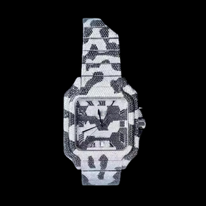 Reloj de Diamantes Personalizado de Moda para Hombre, Estilo Hip Hop, con Movimiento de Cuarzo, Números Romanos Cuadrados y Diamantes Moissanite de Dos Tonos, Más Vendido - Product Image 3