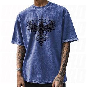 Fabricante Mayorista de Camisetas con Estampado de Calavera Azul DTG DTF, Impresión de Logotipo Personalizado, Nuevo Diseño, Camisetas Azules Lavadas al Ácido, Ropa Urbana - Product Image 6