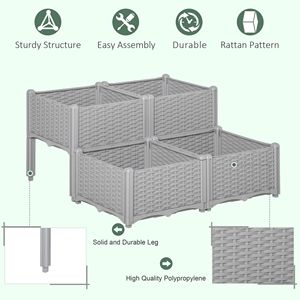 Jardinière surélevée auto-arrosante grise à 4 pièces avec pieds pour la culture de fleurs, d'herbes et de légumes - Product Image 4