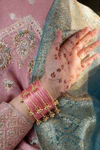 Trendy Kashmiri Glass <b>Bangles</b> 16-Piece Pink Transparent Set Golden Ghungroo Traditional Handmade Bridal Fashion Jewelry Third - Product Image 2