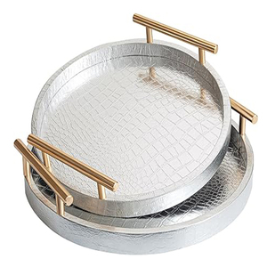 Plateaux ronds en cuir de luxe, plateaux en cuir de crocodile - Product Image 2