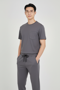 Conjunto de Uniforme Médico Unisex con Cuello Redondo, Blusa de Manga Corta y Pantalones Jogger, Tela Elástica de Spandex/Algodón, Uniforme Hospitalario - Product Image 2