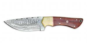 Couteau utilitaire à lame pointue en acier damas, fabriqué à la main, avec manche en bois et os à double matériau - Product Image 5