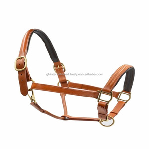 Strong Durable Tan Brown Heavy Duty Leather Horse <b>Halter</b> with Comfortable padding and solid adjustable brass hardware - Product Image 3