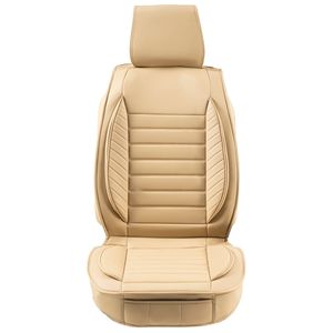 Coprisedili per auto universali in ecopelle Beige 2 pezzi con Design Semi-chiuso e compatibilità con l'airbag per poggiatesta rimovibile per la maggior parte delle auto - Product Image 1