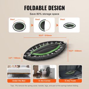 Mini Trampolín Plegable de 52 Pulgadas para Fitness, Silencioso y Estable, con 4 Patas, Carga Máxima de 450 Libras, Trampolín para Ejercicio - Product Image 5