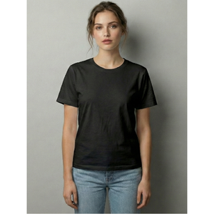 T-shirt en coton style bohème pour femme, noir, col rond, tissu respirant et doux, coupe décontractée, tenue décontractée pour tous les jours, été, fabriqué en Inde - Product Image 1