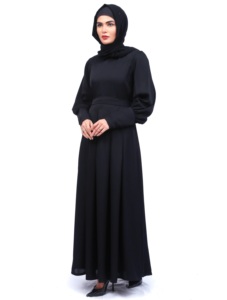 Daily Wear Womens Modest Saudi Nida Full Covered Maxi Flowy Fall Prayer Wear Hijab Niqab High Neck Flared Hem <b>Elastic</b> Sleeves - Product Image 2