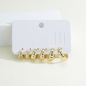 Hot Selling Fashion 14k Gold Color Hoop Earrings Multipack Mixed Sizes Textured Ribbed Beaded <b>C</b>-shape Earrings Set for Woman - Product Image 3