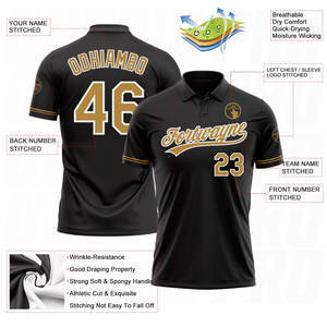 Polos Personalizados con Protección Solar UPF 50+, Camisetas de Golf de Secado Rápido, Polo de Golf de Alto Rendimiento, Camiseta de Tenis y Pickleball con Logotipo, Negro y Dorado Antiguo - Product Image 3