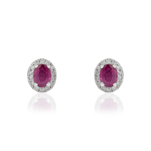 High End Women's Wholesale Price 18K Pure White Gold Ruby & Diamond Push Back Halo <b>Stud</b> <b>Earrings</b> Minimal Jewelry Supplier - Product Image 1