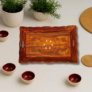<b>Wood</b> Serving Tray for Home, Kitchen, Breakfast, Restaurant, Office Organizer, Dining Table | Premium Wooden Tray | 14.9" x 9.4" - Product Image 3