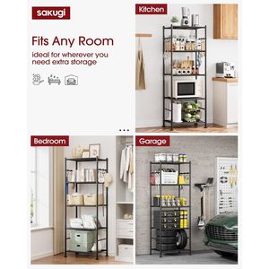 Scaffali di Stoccaggio a 5 Ripiani di Grande Capacità con Piedini Livellanti Antiscivolo, Organizzatore per Garage Resistente con Ganci - Product Image 4